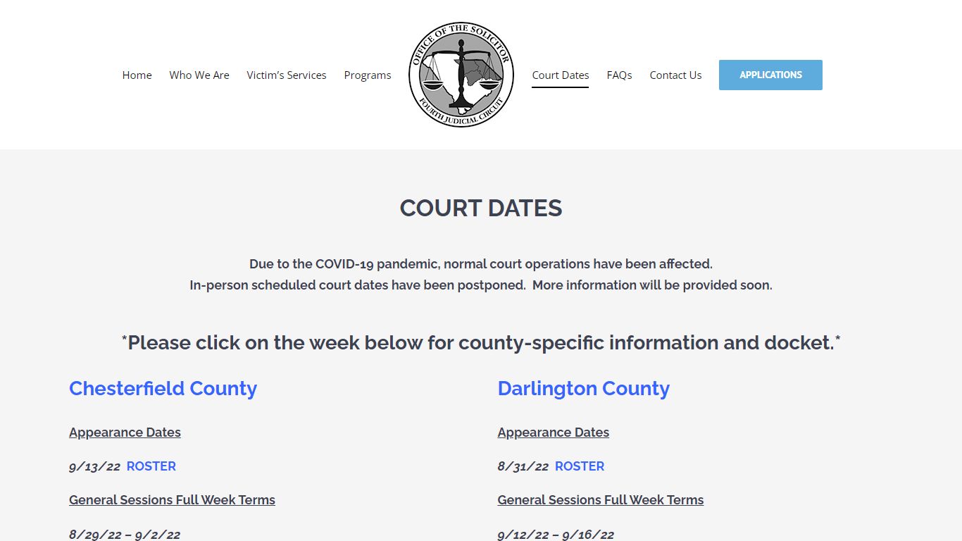 Court Dates | Fourth Circuit Solicitor's Office of South Carolina